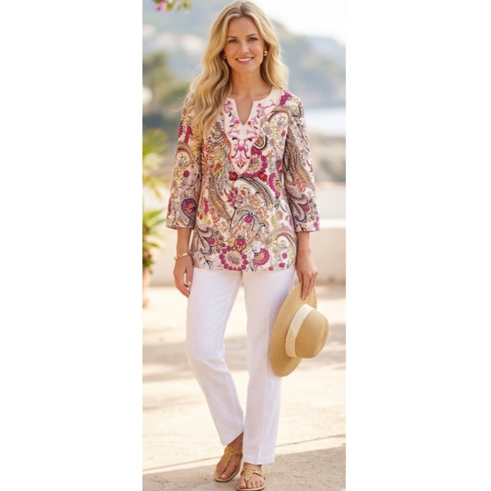Pappagallo Paisley Floral Print Tunic Top - Picture 3 of 10